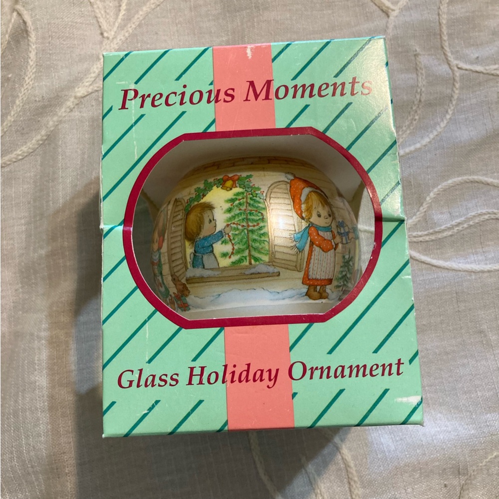 Precious Moments Festive Glass Ornament with Colorful Illustrations